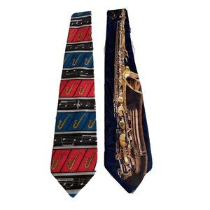 Vintage Dem Crazy Musical Saxophone Print Ties Set Of 2